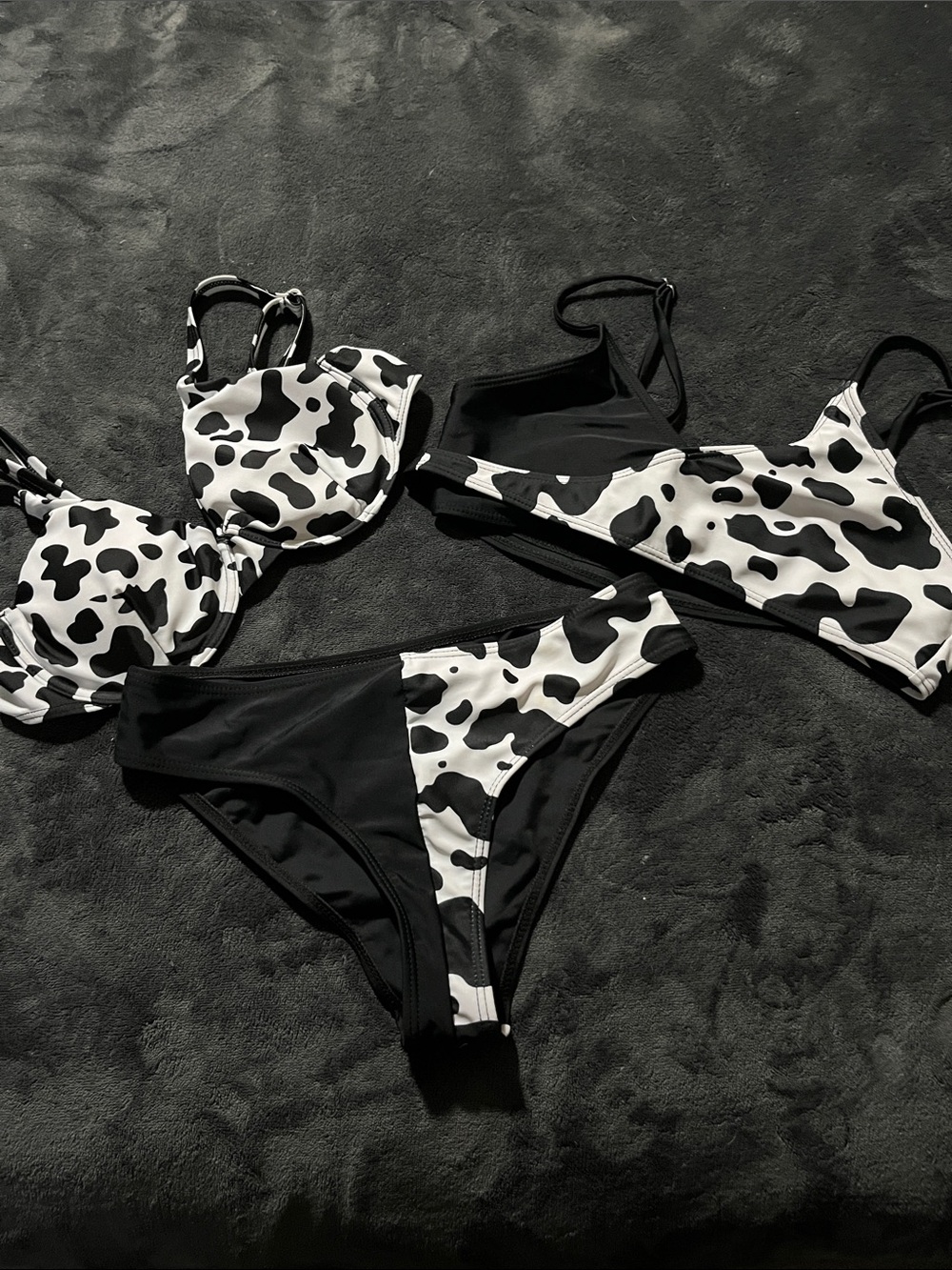 SHEIN Black & White Cow-Print Mix Bikini Set